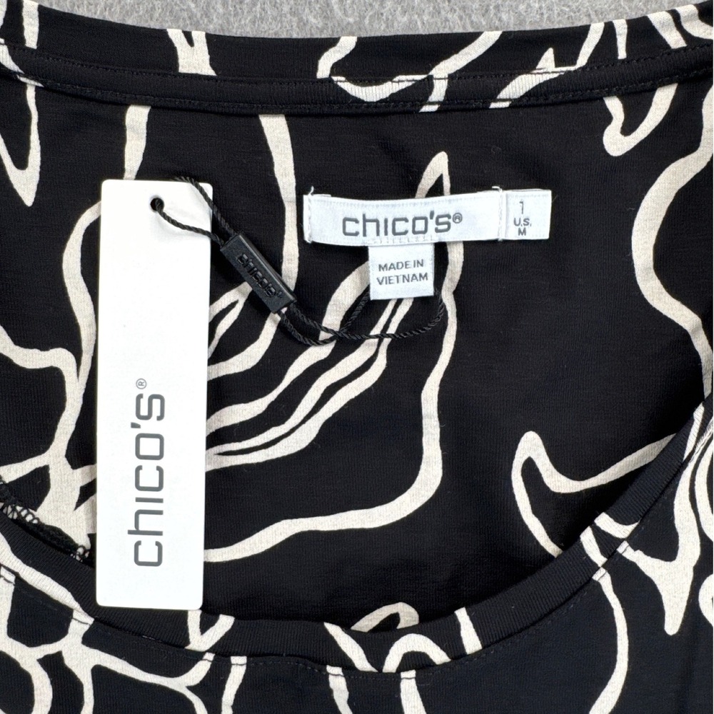 NWT Chicos Modern Flora Polished Tank Black White Floral Top Size 1 M - Picture 3 of 8
